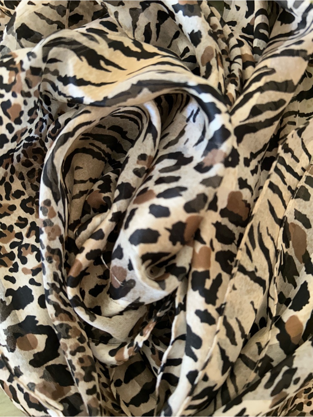 Leopard Animal Print Lightweight Scarf in Black, Brown, Cream made in Italy